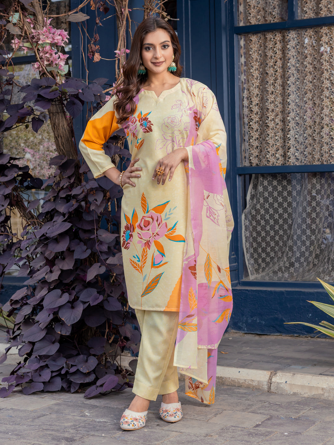 Cream 3 Pieces Kurti Sets