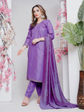 Kurti Pant Dupatta Set, Lavender Rayon Embroidered, Stitched