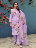 Kurti Pant Dupatta Set, Lavender Cotton Blend, Stitched