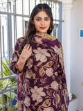 Kurti Pant Dupatta Set, Stitched, Cotton, Purple