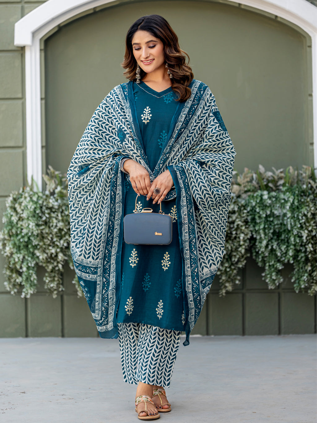 Kurti Pant Dupatta Set, Morpichh Cotton, Stitched