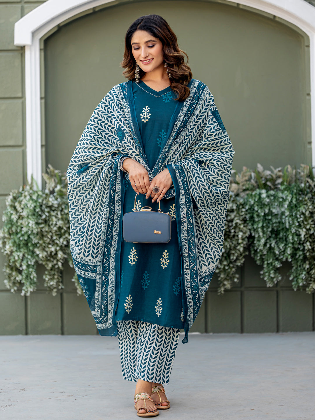 Kurti Pant Dupatta Set, Morpichh Cotton, Stitched