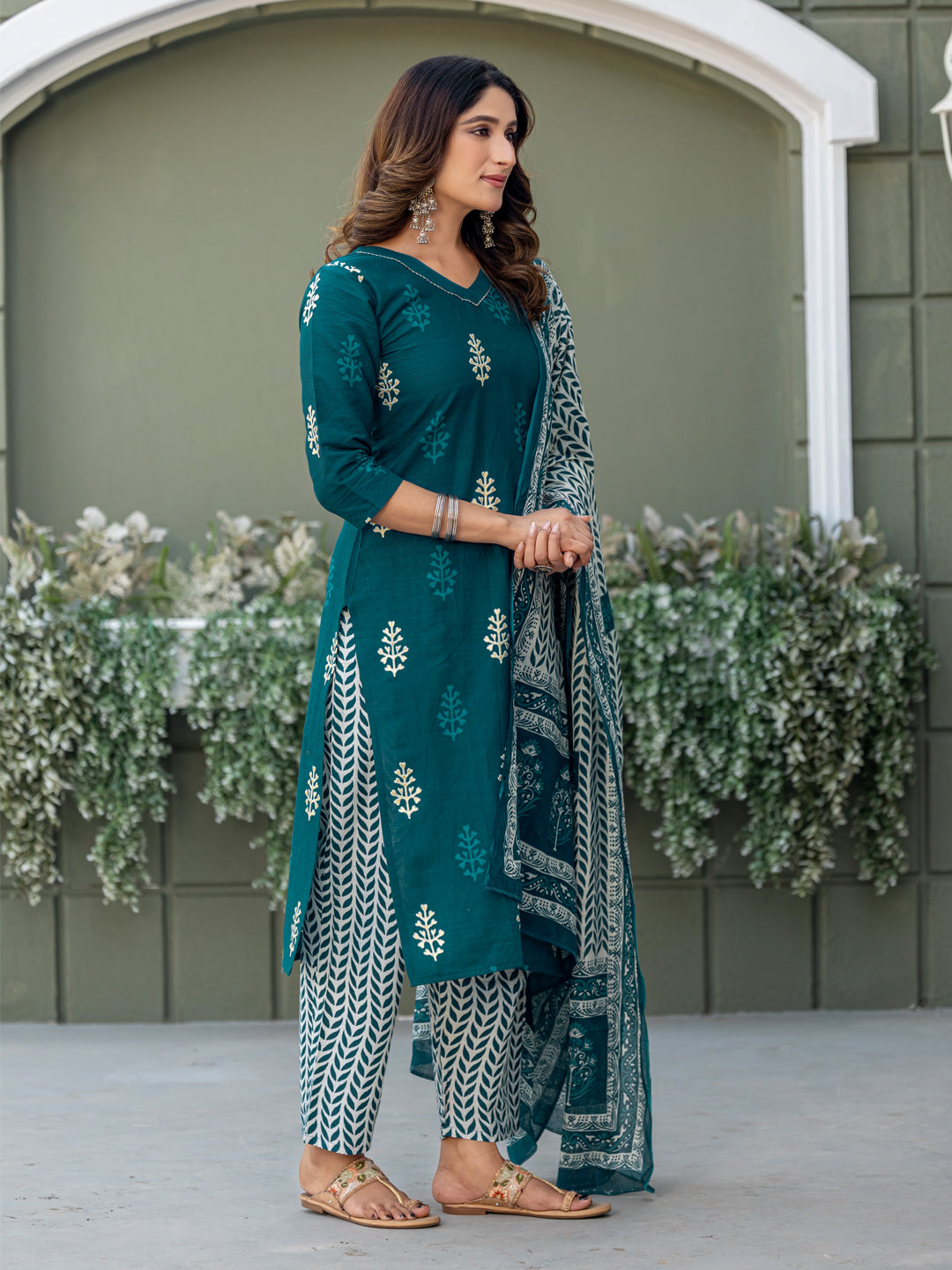 Kurti Pant Dupatta Set, Morpichh Cotton, Stitched