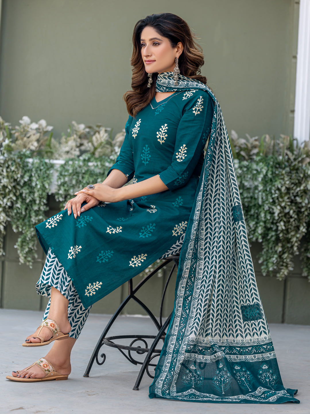 Kurti Pant Dupatta Set, Morpichh Cotton, Stitched