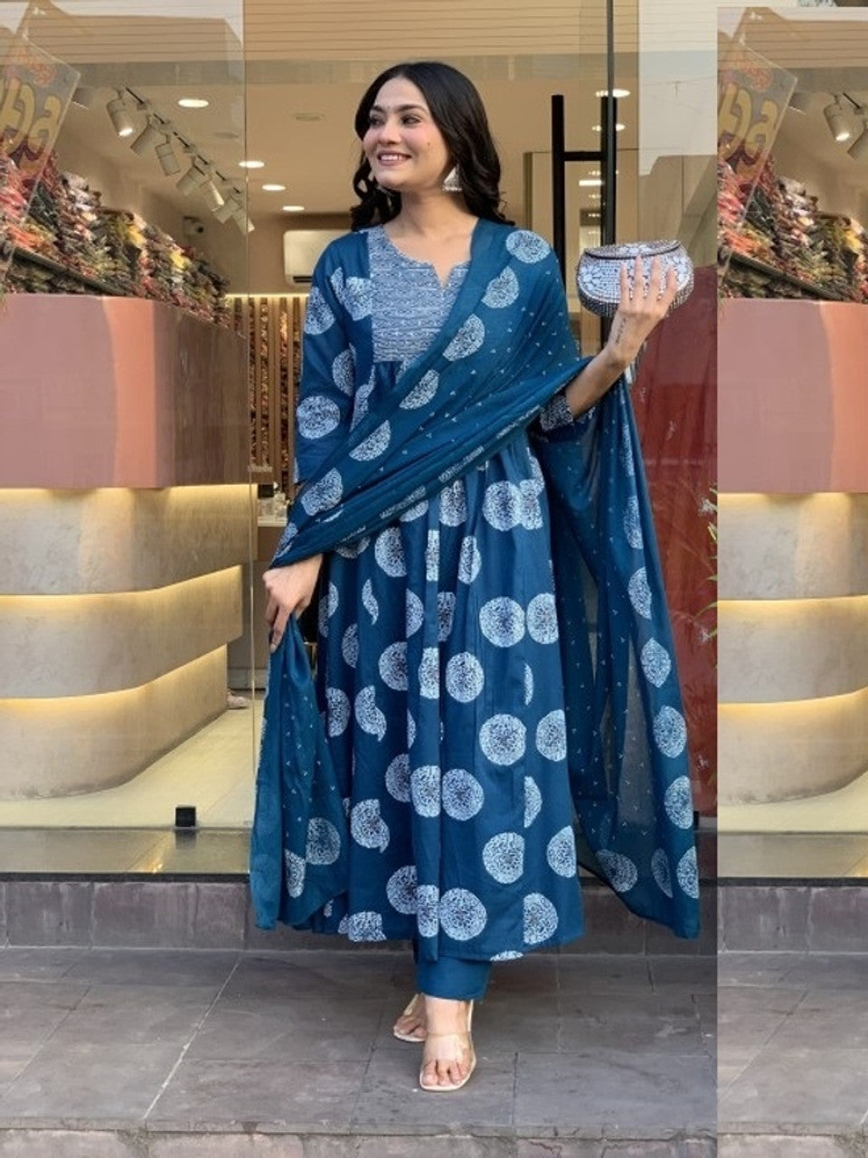 Kurti Pant Dupatta Set, Stitched, Morpich Rayon Printed