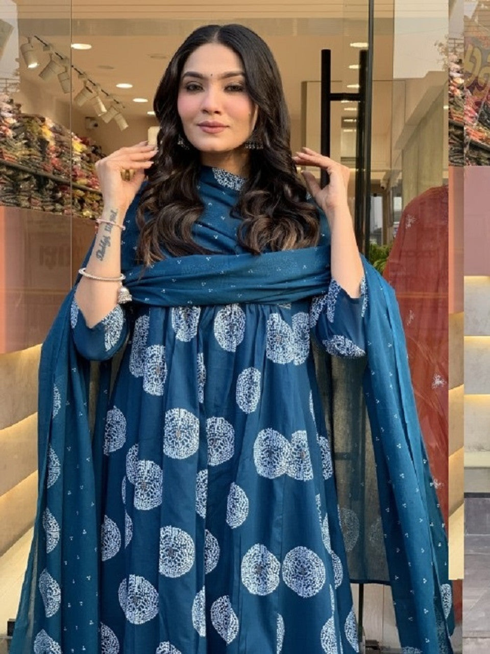 Kurti Pant Dupatta Set, Stitched, Morpich Rayon Printed
