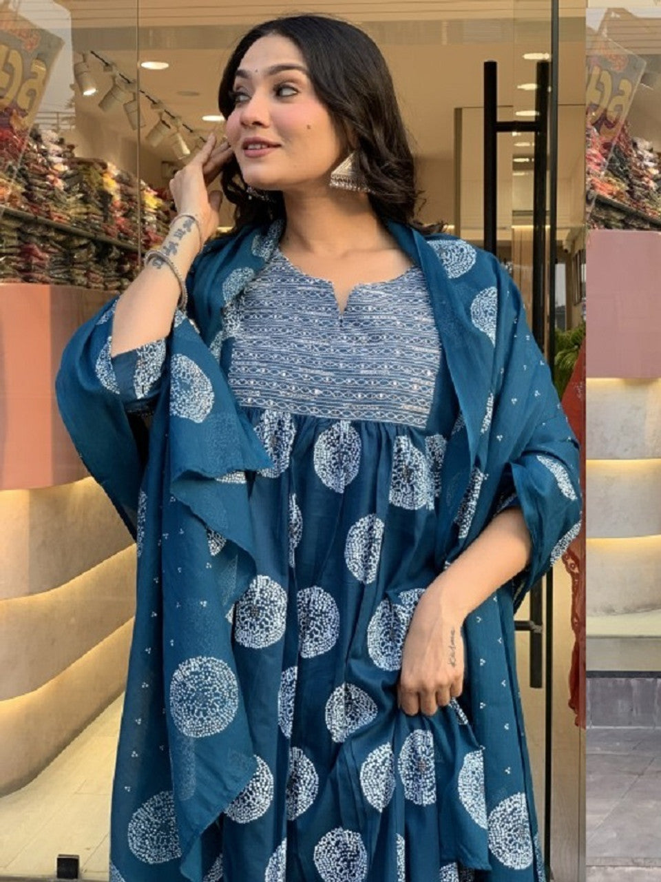 Kurti Pant Dupatta Set, Stitched, Morpich Rayon Printed